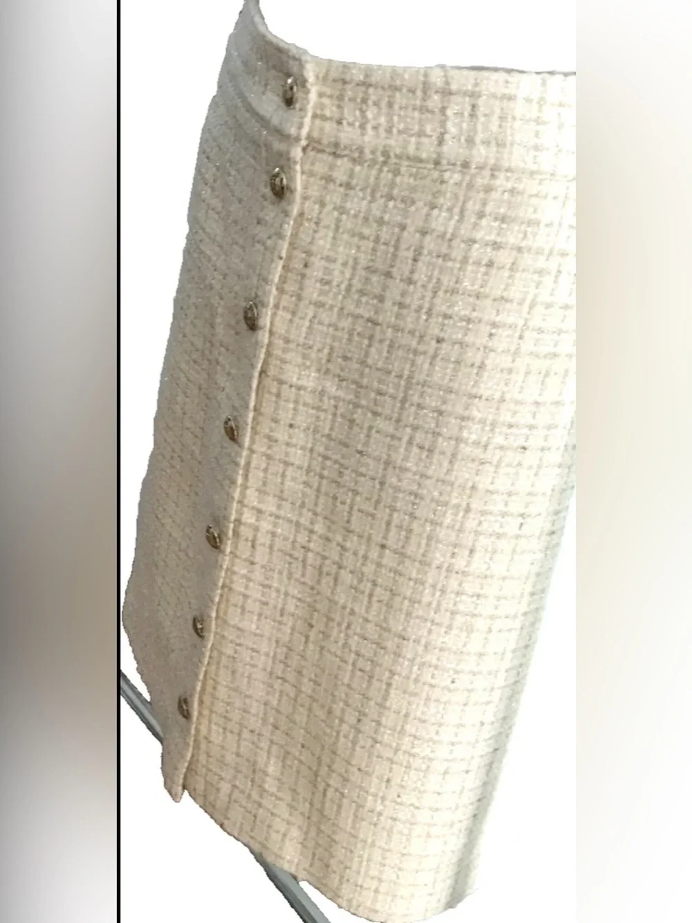 Talbots Dazzling Tweed A-Line Skirt Metallic Wool Blend Button Front Sz 14 Ivory
